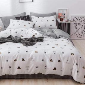 img 4 attached to 🐶 LAYENJOY Dogs Duvet Cover Set Queen: 100% Cotton Bedding with Bulldog Puppy Pattern, Reversible Gray Plaid, Full Comforter Cover and 2 Pillowcases for Kids and Teens