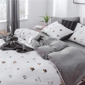 img 3 attached to 🐶 LAYENJOY Dogs Duvet Cover Set Queen: 100% Cotton Bedding with Bulldog Puppy Pattern, Reversible Gray Plaid, Full Comforter Cover and 2 Pillowcases for Kids and Teens
