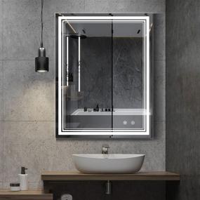 img 4 attached to IOWVOE 36 x 28 Inch LED Mirror: Wall Mounted Vanity Mirror with Anti-Fog, Adjustable Color Temperature, and Makeup Function - Vertical & Horizontal