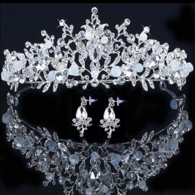 img 4 attached to 👑 Women's White Tiaras and Crowns: Pageant Crowns for Girls with Earrings, Princess Tiara and Crown Set for Pageants, Women, and Girls