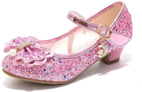 img 2 attached to Mowoii Girls Glitter Mary Jane Low Heel Wedding Party Princess Dress Pumps Shoes for Toddler Kids - Sparkle in Style!