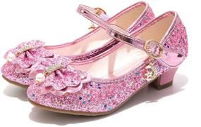 img 4 attached to Mowoii Girls Glitter Mary Jane Low Heel Wedding Party Princess Dress Pumps Shoes for Toddler Kids - Sparkle in Style!