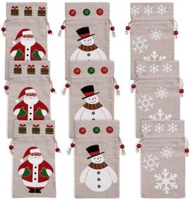 img 4 attached to 🎁 LUTER Christmas Drawstring Gift Bags: Small, Cute Xmas Burlap Bags for Kids - 9 Pack Reusable Hessian Bags for Holiday Party Candy & Favors