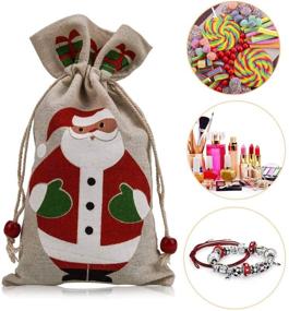 img 1 attached to 🎁 LUTER Christmas Drawstring Gift Bags: Small, Cute Xmas Burlap Bags for Kids - 9 Pack Reusable Hessian Bags for Holiday Party Candy & Favors