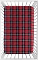 👶 sweet jojo designs red and black woodland plaid flannel baby boy fitted mini portable crib sheet - rustic patch collection logo