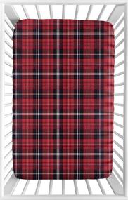 img 3 attached to 👶 Sweet Jojo Designs Red and Black Woodland Plaid Flannel Baby Boy Fitted Mini Portable Crib Sheet - Rustic Patch Collection