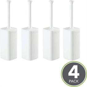 img 3 attached to 🚽 mDesign Compact Square Plastic Toilet Bowl Brush and Holder Set for Bathroom Storage and Organization, Free-Standing Design, Durable, Deep Cleaning, 4 Pack - White