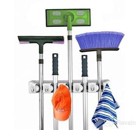 img 6 attached to 🧹 Home-It Mop and Broom Holder with 5 Position Storage, 6 Hooks - Garage Organization and Tool Storage Solutions for Brooms, Mops, and More
