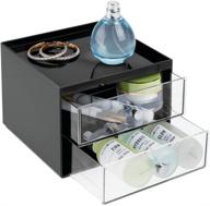 🛍️ mdesign plastic makeup storage organizer with 2 drawers for bathroom vanity, cabinet, countertops - holds lip gloss, eyeshadow palettes, brushes, blush, mascara - black/clear логотип