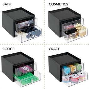 img 2 attached to 🛍️ mDesign Plastic Makeup Storage Organizer with 2 Drawers for Bathroom Vanity, Cabinet, Countertops - Holds Lip Gloss, Eyeshadow Palettes, Brushes, Blush, Mascara - Black/Clear