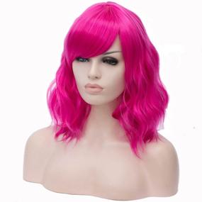 img 2 attached to BERON Women’s Curly Synthetic Pink Wig with Bangs – Short Bob Style for Halloween Cosplay, Daily Wear & Costume Parties (Rose Pink)