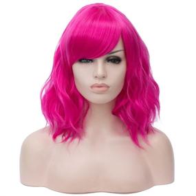 img 4 attached to BERON Women’s Curly Synthetic Pink Wig with Bangs – Short Bob Style for Halloween Cosplay, Daily Wear & Costume Parties (Rose Pink)