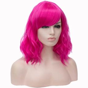 img 3 attached to BERON Women’s Curly Synthetic Pink Wig with Bangs – Short Bob Style for Halloween Cosplay, Daily Wear & Costume Parties (Rose Pink)