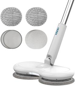 img 4 attached to 🧹 Cordless Electric Mop with Motorized Dual Spinning Mopheads, 4 Microfiber Pads & Disposable Mop Pad Set for Effortless Cleaning of Wood Floors, Ceramic Tiles, Marble, Floor-to-Ceiling Windows & Other Surfaces