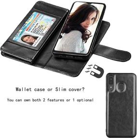 img 1 attached to 📱 Njjex Wallet Case for Samsung Galaxy A20/A30: PU Leather Flip Cover with 9 Card Slots, Detachable Kickstand, and Lanyard - Black