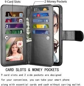 img 3 attached to 📱 Njjex Wallet Case for Samsung Galaxy A20/A30: PU Leather Flip Cover with 9 Card Slots, Detachable Kickstand, and Lanyard - Black