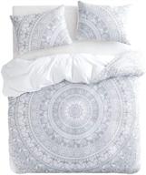 🌸 wake in cloud - bohemian comforter set: gray boho chic mandala indian medallion floral design on white, queen size soft microfiber bedding (3pcs) logo