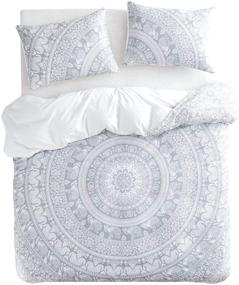 img 4 attached to 🌸 Wake In Cloud - Bohemian Comforter Set: Gray Boho Chic Mandala Indian Medallion Floral Design on White, Queen Size Soft Microfiber Bedding (3pcs)