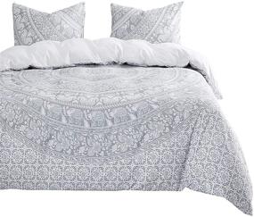 img 3 attached to 🌸 Wake In Cloud - Bohemian Comforter Set: Gray Boho Chic Mandala Indian Medallion Floral Design on White, Queen Size Soft Microfiber Bedding (3pcs)