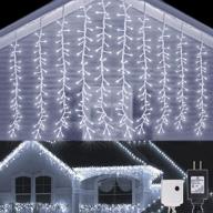 white led icicle cluster string lights - awq 320led 9.8ftx2.3ft, 8 lighting modes, plug-in, waterproof, ideal for christmas, wedding, party, home garden, outdoor/indoor wall decorations логотип