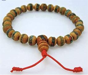 img 2 attached to Tibetan Mala: Handmade Wrist Mala with Embedded Medicine Beads and Draw String Silk Pouch