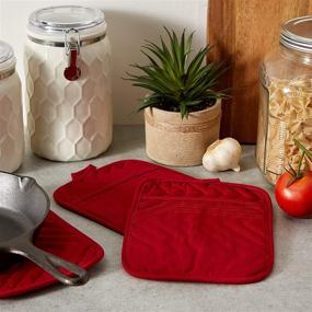 img 1 attached to 🔥 DII Tango Red Quilted Cotton Pocket Potholder Set - Heat Resistant 7x9" - 3 Piece