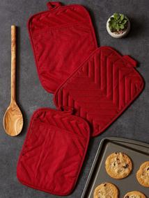 img 2 attached to 🔥 DII Tango Red Quilted Cotton Pocket Potholder Set - Heat Resistant 7x9" - 3 Piece