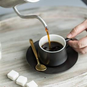 img 1 attached to ☕️ Set of 6 Espresso Cups with Saucers & Cup Holder - 4 oz Cappuccino Teacups for Tea Party (Black)