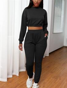 img 2 attached to Mizoci Women's 2 Piece Workout Tracksuit Set with Long Sleeve Crop Top and Jogger Pants