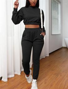 img 3 attached to Mizoci Women's 2 Piece Workout Tracksuit Set with Long Sleeve Crop Top and Jogger Pants