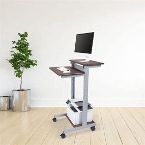 img 2 attached to 🖥️ Rolling Adjustable Height Two Tier Standing Desk Computer Workstation - Stand Up Desk Store (24" Wide, Silver Frame/Dark Walnut Top)