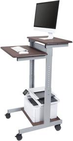img 4 attached to 🖥️ Rolling Adjustable Height Two Tier Standing Desk Computer Workstation - Stand Up Desk Store (24" Wide, Silver Frame/Dark Walnut Top)