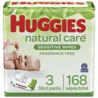 huggies natural care sensitive baby diaper wipes, unscented, hypoallergenic - 9 flip-top packs (504 wipes total) - gentle and effective baby wipes logo