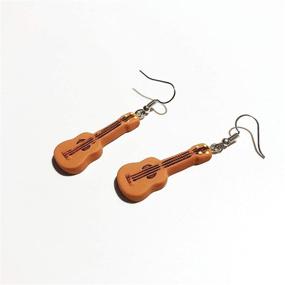 img 1 attached to 🎸 Unique Wine Red Resin Guitar Earrings for Women: Stylish Musical Instrument Dangle Drop Jewelry