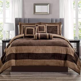 img 1 attached to 🛏️ GrandLinen 7 Piece Brown and Beige Color Block Bedding: Queen Size Patchwork Comforter Set with Micro Suede Bed in A Bag - 94"x 92