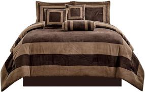 img 4 attached to 🛏️ GrandLinen 7 Piece Brown and Beige Color Block Bedding: Queen Size Patchwork Comforter Set with Micro Suede Bed in A Bag - 94"x 92