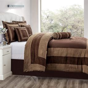 img 3 attached to 🛏️ GrandLinen 7 Piece Brown and Beige Color Block Bedding: Queen Size Patchwork Comforter Set with Micro Suede Bed in A Bag - 94"x 92