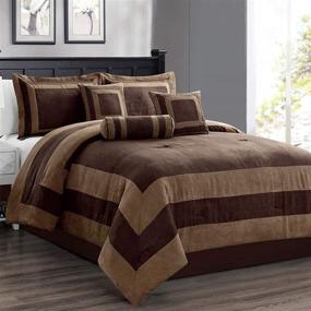 img 2 attached to 🛏️ GrandLinen 7 Piece Brown and Beige Color Block Bedding: Queen Size Patchwork Comforter Set with Micro Suede Bed in A Bag - 94"x 92