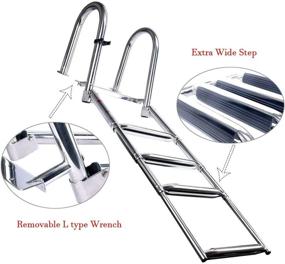 img 1 attached to 🚤 Amarine Made Premium Stainless Folding Pontoon Boat Ladder - 4 Step Removable Rear Entry with Extra Wide Steps