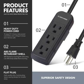 img 2 attached to 🔌 Premium Power Strip with Flat Plug: 3 Ground Outlets, 7-inch Braided Extension Cord - Ideal for Computer, iPhone, Home, Office