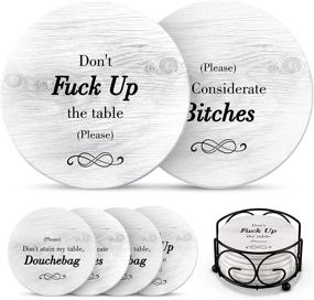 img 4 attached to Hilarious Coasters with Holder - Set of 6 Absorbent Drink Coasters featuring 3 Amusing Sayings - Perfect Housewarming Gift for Friends, Ideal for Men and Women Birthdays - Trendy Home Decor for Living Room, Kitchen, and Bar