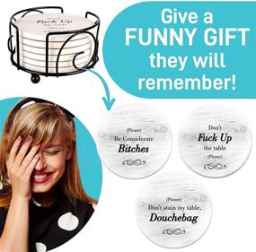 img 2 attached to Hilarious Coasters with Holder - Set of 6 Absorbent Drink Coasters featuring 3 Amusing Sayings - Perfect Housewarming Gift for Friends, Ideal for Men and Women Birthdays - Trendy Home Decor for Living Room, Kitchen, and Bar