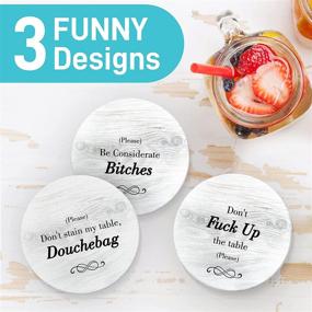 img 3 attached to Hilarious Coasters with Holder - Set of 6 Absorbent Drink Coasters featuring 3 Amusing Sayings - Perfect Housewarming Gift for Friends, Ideal for Men and Women Birthdays - Trendy Home Decor for Living Room, Kitchen, and Bar