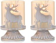 🕯️ vintage antique pillar candle holders set of 2, small distressed hurricane candlesticks preferable for christmas table, mantle, and fireplace decoration - reindeer centerpieces logo