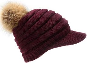 img 3 attached to 🧣 Warm and Cozy: MIRMARU Women's Ribbed Knit Visor Brim Pom Pom Beanie for Cold Weather with Plush Lining