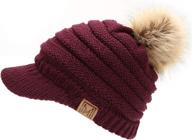 🧣 warm and cozy: mirmaru women's ribbed knit visor brim pom pom beanie for cold weather with plush lining logo