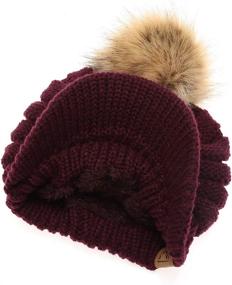 img 1 attached to 🧣 Warm and Cozy: MIRMARU Women's Ribbed Knit Visor Brim Pom Pom Beanie for Cold Weather with Plush Lining