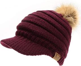 img 2 attached to 🧣 Warm and Cozy: MIRMARU Women's Ribbed Knit Visor Brim Pom Pom Beanie for Cold Weather with Plush Lining