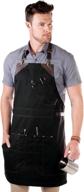 👨 ny sky barista apron - brown leather straps and reinforcement - riveted pockets - double stitched - leather loop for rings - professional black twill - also functions as half bistro apron - ideal for chefs and bartenders логотип