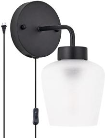 img 2 attached to Elegant Frosted Glass Wall Sconce with Matte Black Finish - Perfect for Bedroom, Living Room, Coffee Shop, Hotel, Kitchen - E26 Base